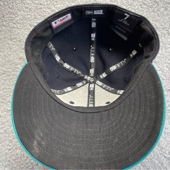 Seattle Mariners Hat Men's‎ 7 Fitted New Era 59 Fifty Cap,Emboridered,Black,Blue - Picture 5 of 9